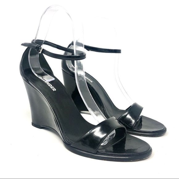 Jil Sander Black Patent Leather Wedge Sandals 8 - Picture 1 of 13